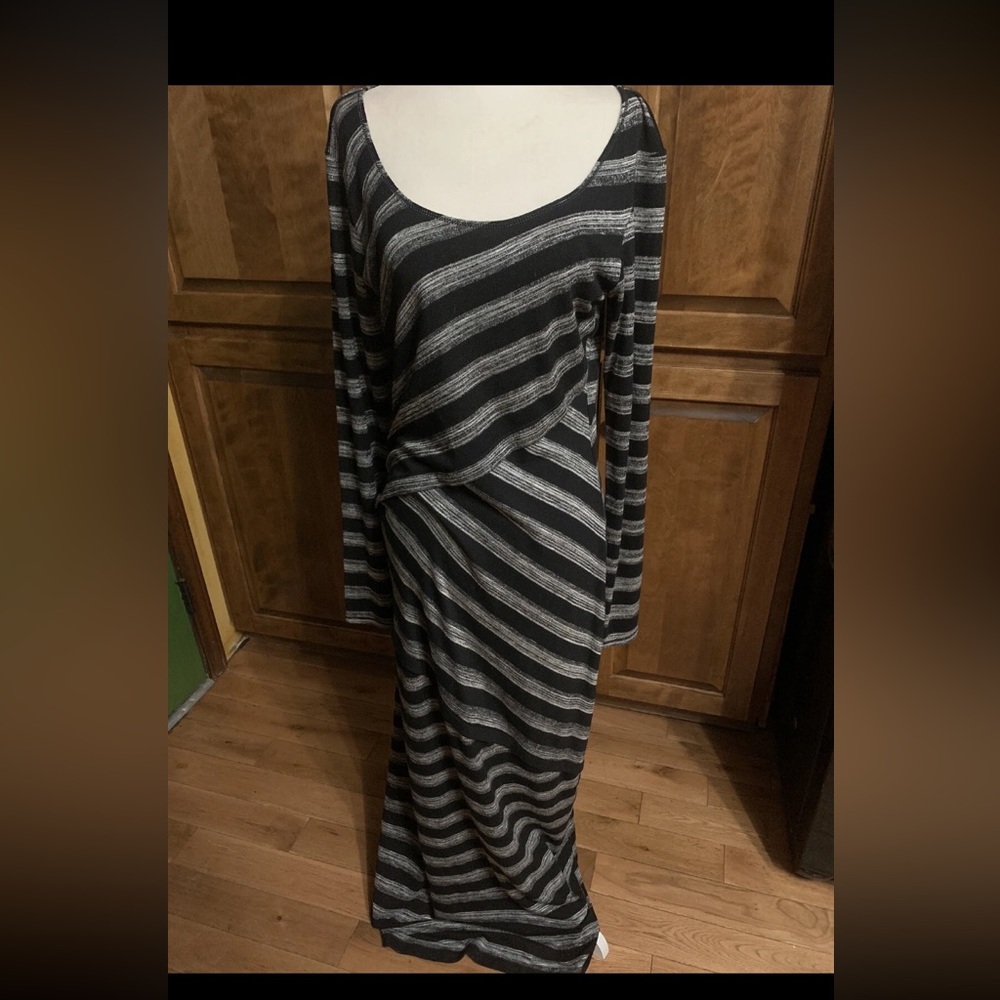 Elegant Black and Gray Striped Dress